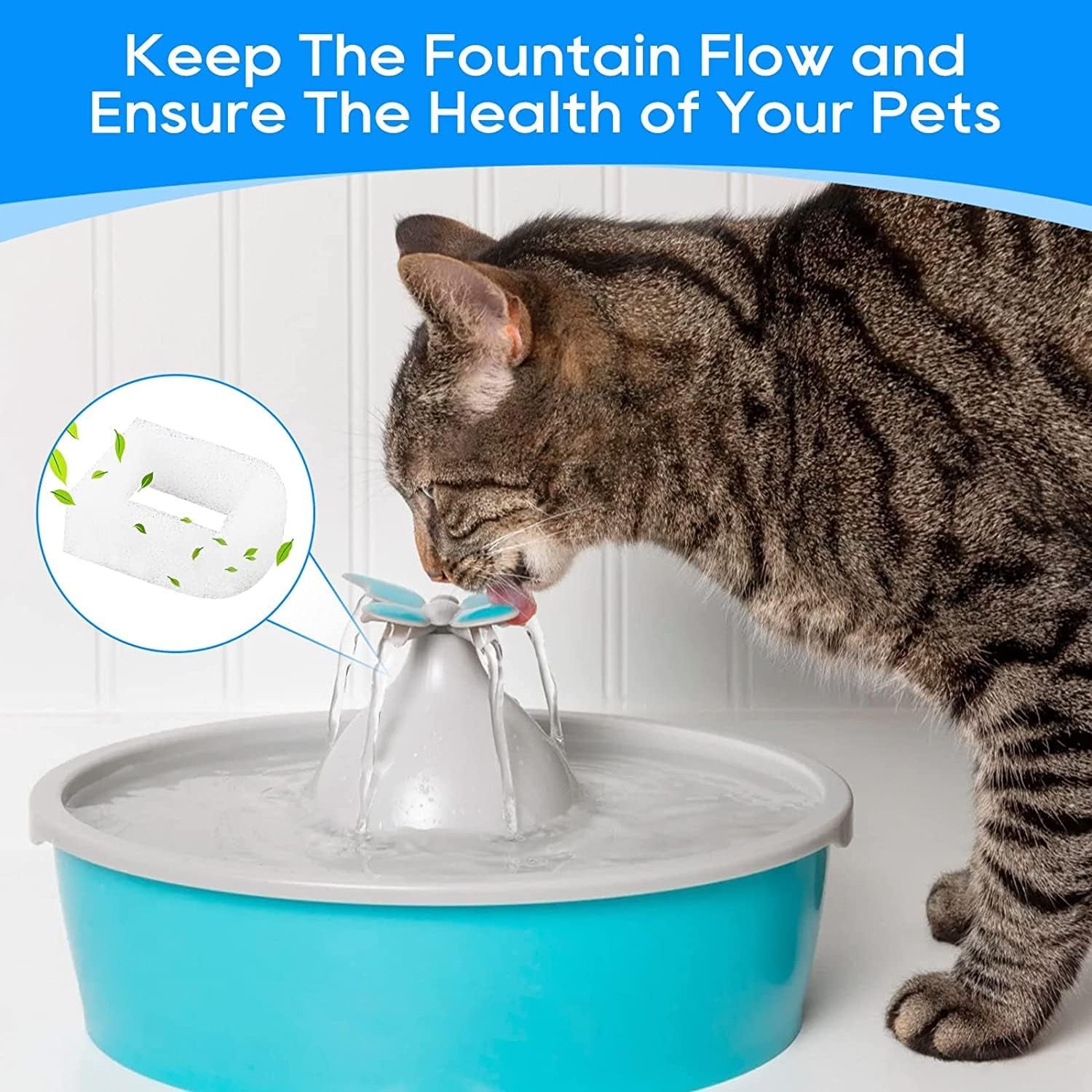 Cat Water Fountain Filter Replacement, Pet Fountain Replacement Foam Filters Compatible with Petsafe Drinkwell Pet Fountain Filters for Drinkwell Stainless Steel 360 Water Fountain 12PCS