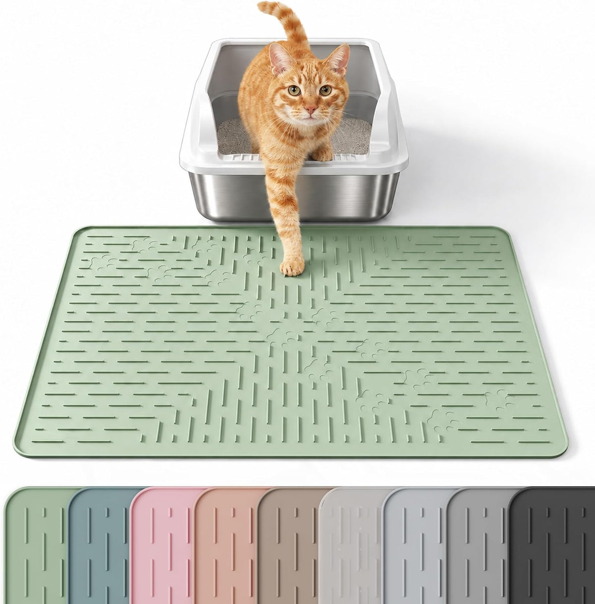 OHMO Cat Litter Mat 23.5X16" Silicone Trapping Mat Sage Green