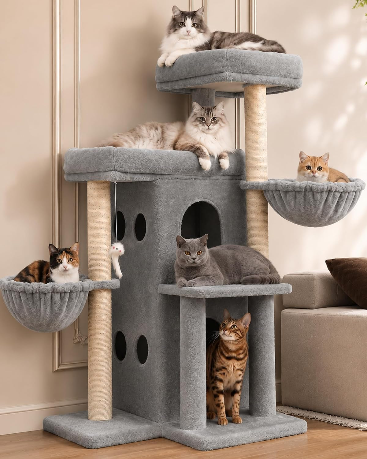Heybly Cat Tree with Reinforced Big Base, 41.3 in Sturdy Cat Tower HCT075W