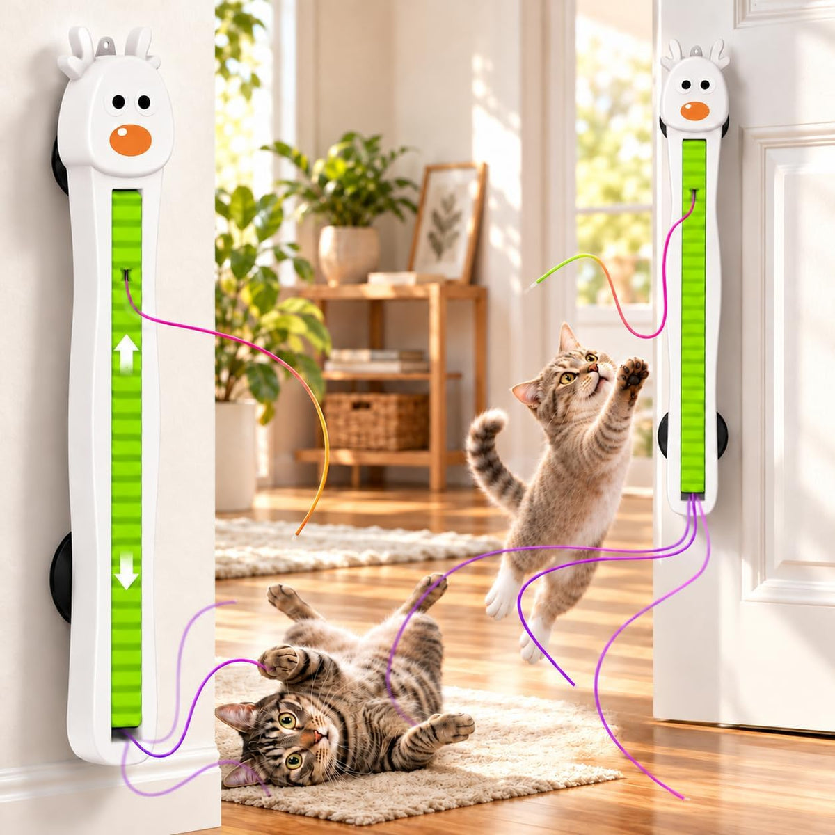 Interactive Cat Toy for Indoor Cats: Door-Mounted Automatic Moving Enrichment Cat Toy with Adjustable Motion Modes, Rechargeable Electric for Kittens & Bored Adult Cats, Hands-Free Pet Play Accessory