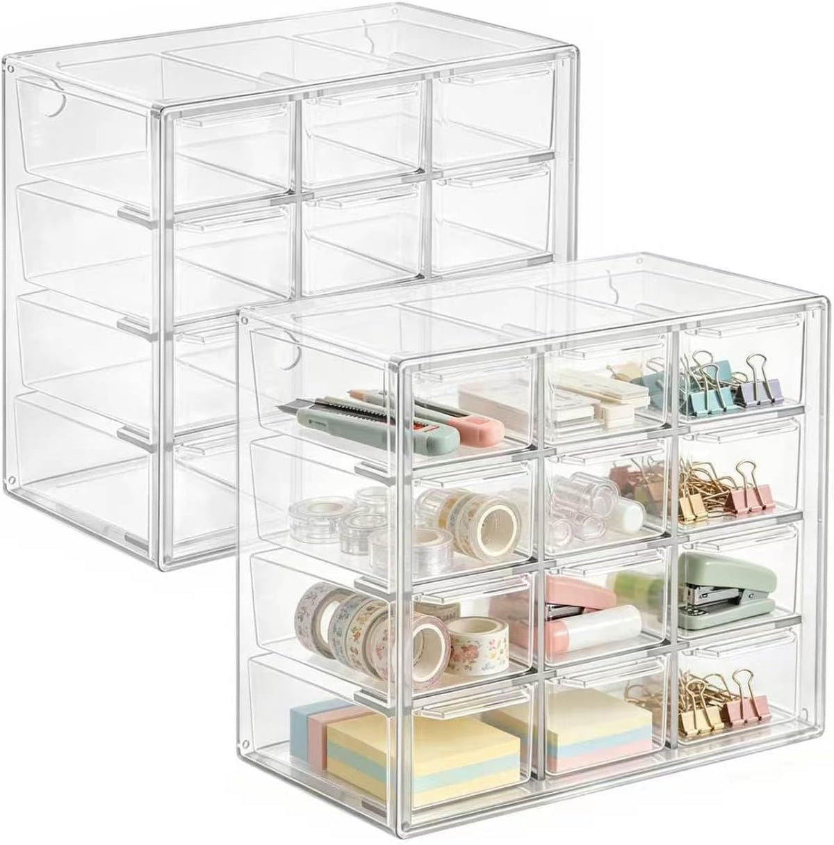 2 Pack Mini Desk Organizer with 12 Removable Drawers