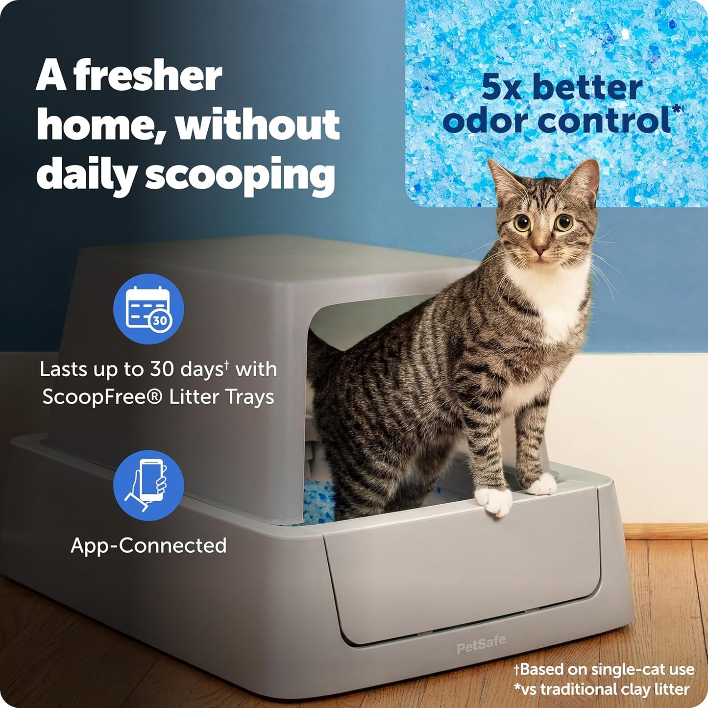 Petsafe Scoopfree Crystal Smart Self-Cleaning Automatic Litter Box - Front Entry - Covered Motion-Sensing Cat Box with Integrated Health Counter & App - Includes 1 Disposable Crystal Litter Tray