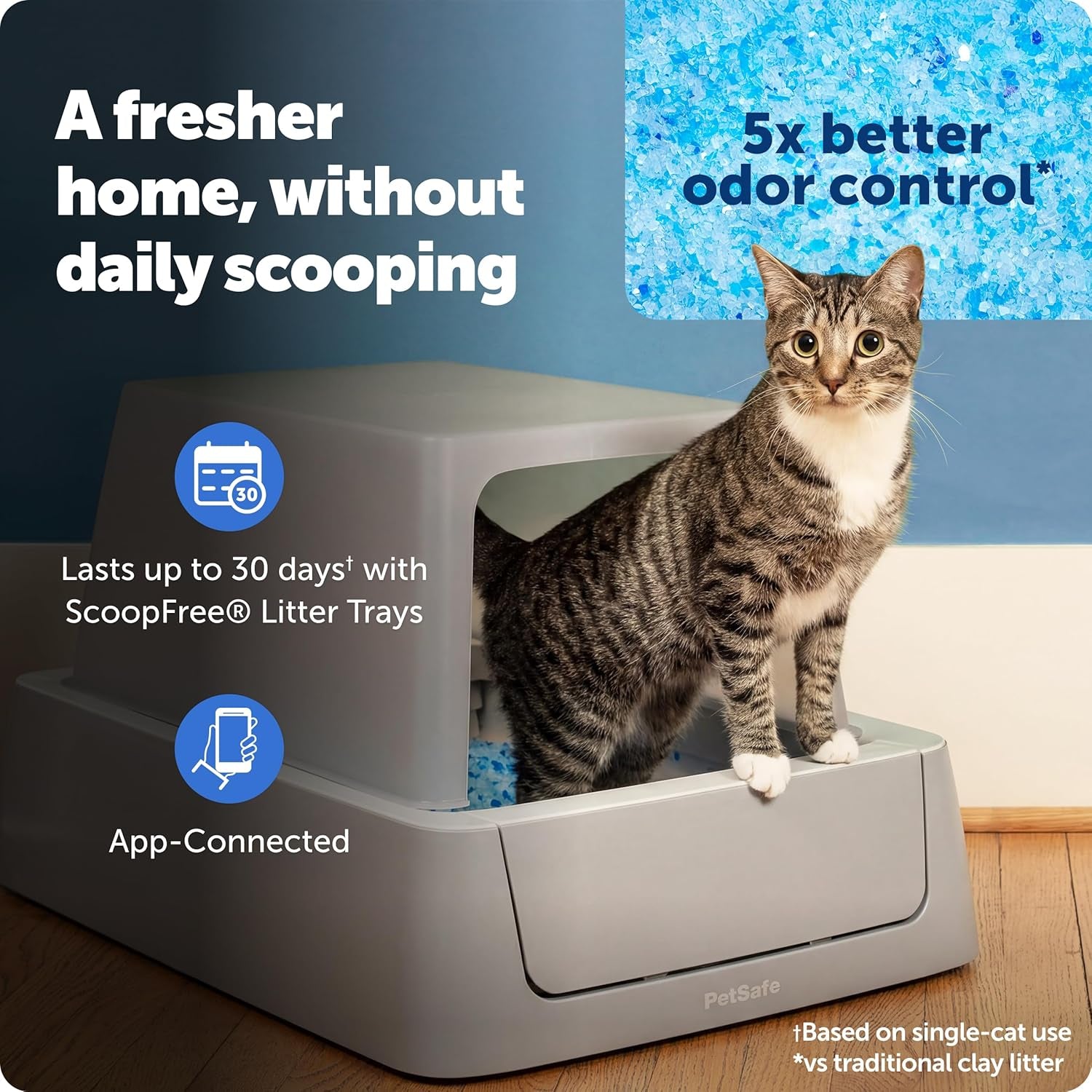 Petsafe Scoopfree Crystal Smart Self-Cleaning Automatic Litter Box - Front Entry - Covered Motion-Sensing Cat Box with Integrated Health Counter & App - Includes 1 Disposable Crystal Litter Tray