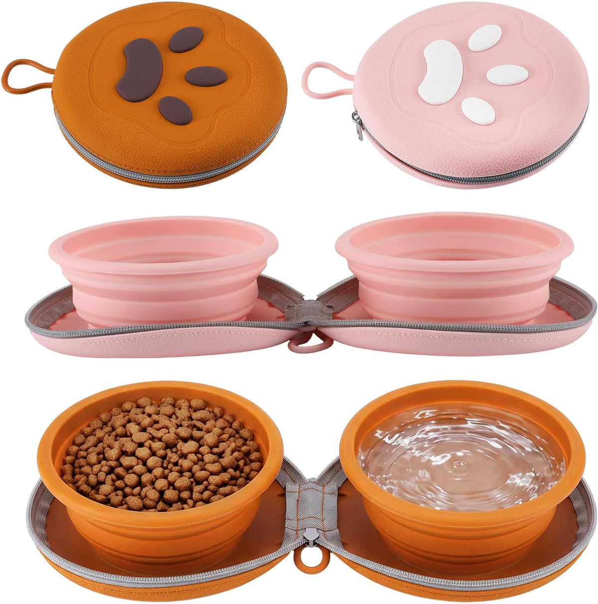 Sawysine 2 Pcs Collapsible Dog Bowls, 2-In-1 Portable Pet Paw Travel Feeder