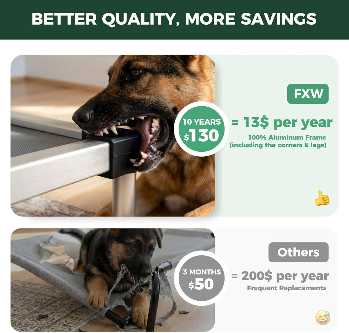 FXW Titannest Padded Chew-Proof Elevated Dog Bed for Large Dogs