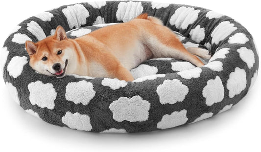 JOEJOY Donut Dog Bed Medium Size Dog, Cute round Calming Pet Bed with Removable Washable Cover, Orthopedic Puppy Bed with Jacquard Shaggy Plush & Non Skid Bottom