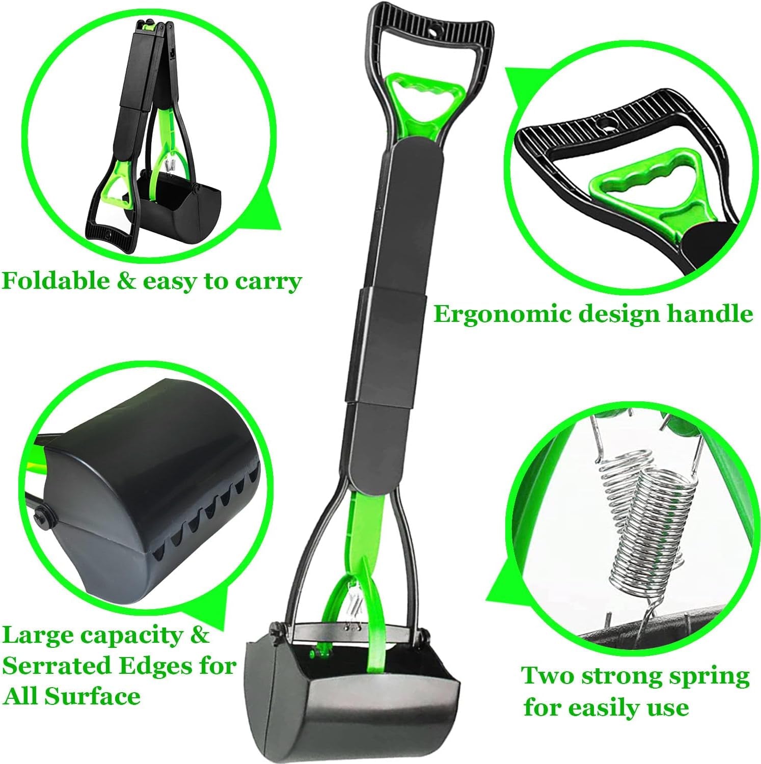 32" Pooper Scooper for Large Small Dogs Heavy Duty, Long Handle Poop Scoop for Yard, Grass, Gravel, Dog Poop Grabber with High Strength Material and Durable Spring