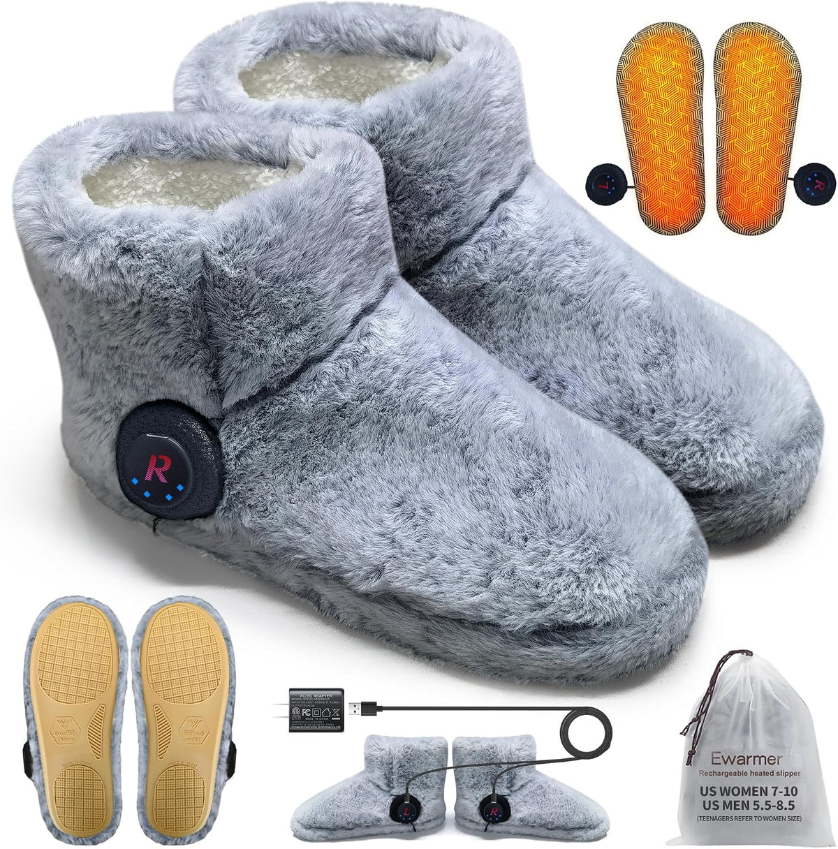 Heated Slippers Boots for Women Men, Rechargeable Socks Booties Foot Warmer