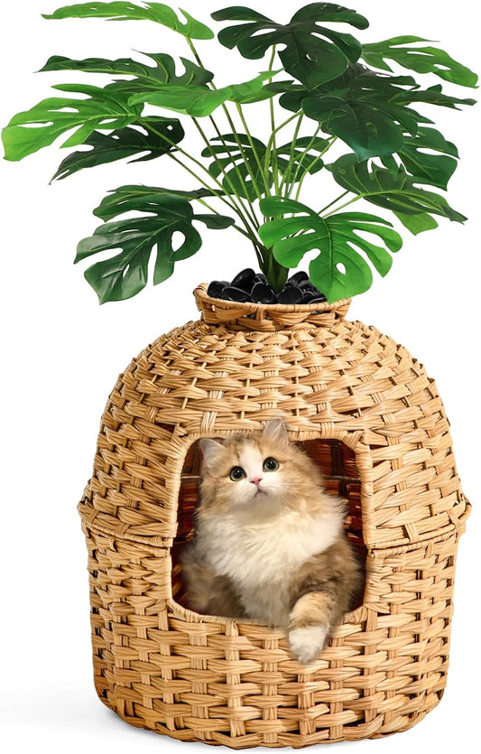 Cat Litter Box Plant Furniture Enclosure, Rattan PE House, Natural
