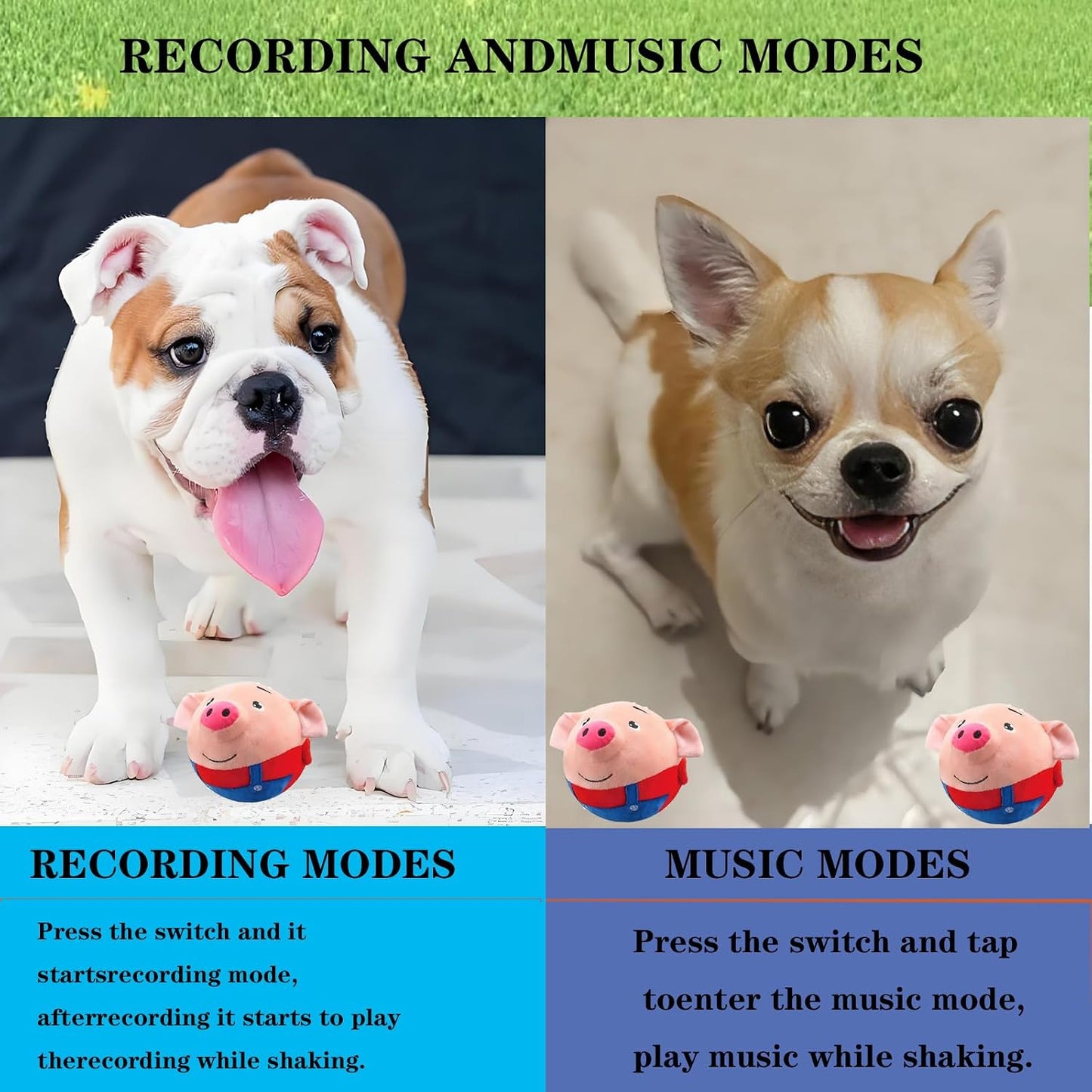 Interactive Dog Toys, Active Moving Pet Plush Toy, Squeaky Dog Ball Toy with Recording Sound, Cute Cartoon Design for Small Medium Large Dogs, Durable & Washable Interactive Plaything (Red Pig)