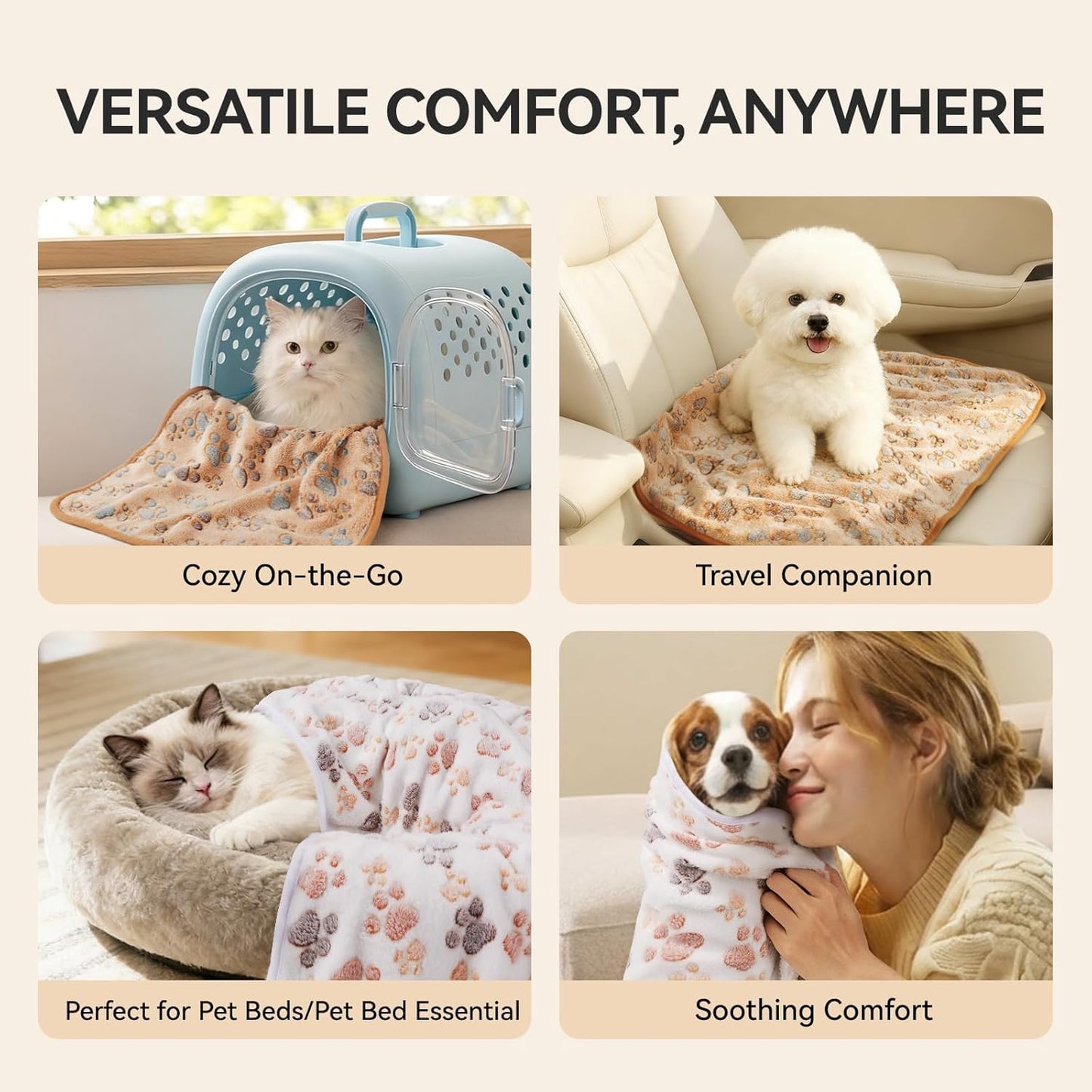 LINENLUX 1 Pack 3 Blankets Super Soft Fluffy Premium Fleece Dog Blankets for Puppy Cat Pet Blanket Flannel Throw Warm Sleep Dog Paw 23X16 Inches