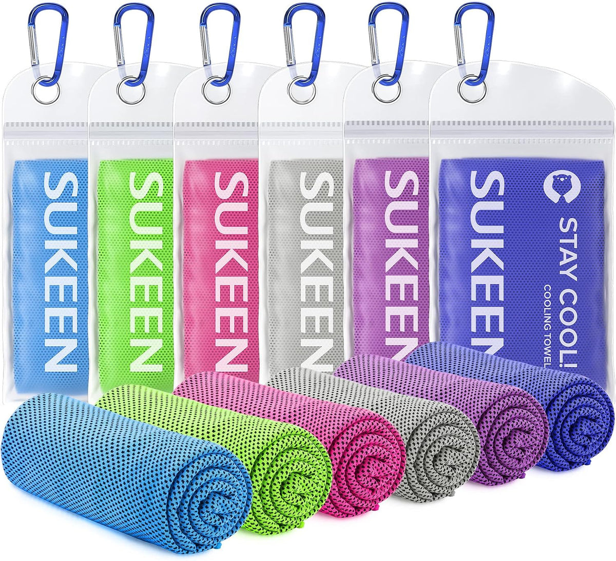 Sukeen Cooling Towels 6 Pack (40"X12"), Cooling Towels for Neck and Face, Quick Dry Sport Camping Cooling Towel, Cold Towel for Hot Weather