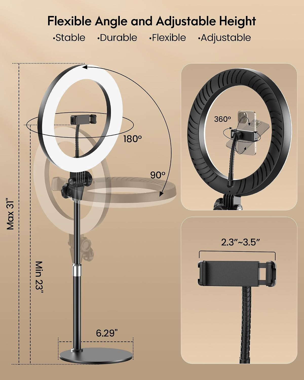 Desk Ring Light with Stand for Computer, Desk Light for Video Recording