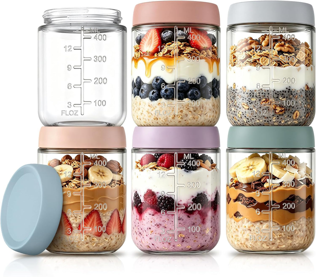 KEMORELA 16Oz Overnight Oats Containers with Lids,Glass Yogurt Containers