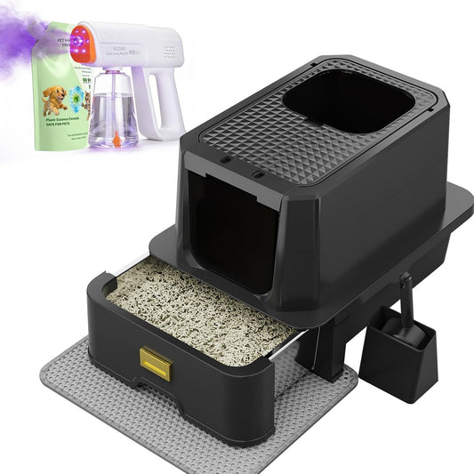 RIZZARI Enclosed Cat Litter Box: Stainless, Top Entry, Easy Clean