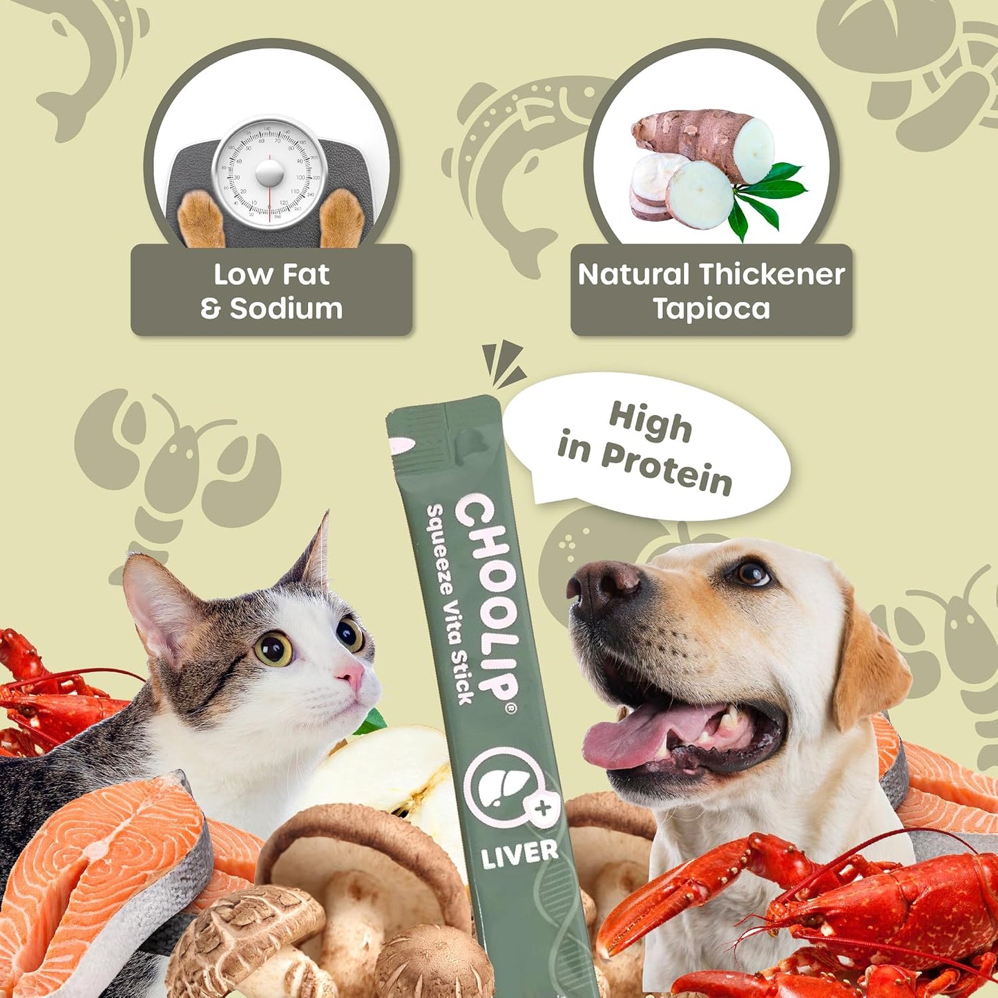 Choolip Squeeze Vita Stick Lickable Cat and Dog Treats, 49-Count Liver Support Variety Pack, Salmon and Lobster with Milk Thistle, Coq10 and Vitamin E