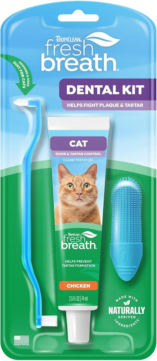Tropiclean Fresh Breath Cat Toothbrush and Toothpaste Kit, Easy Dental Care