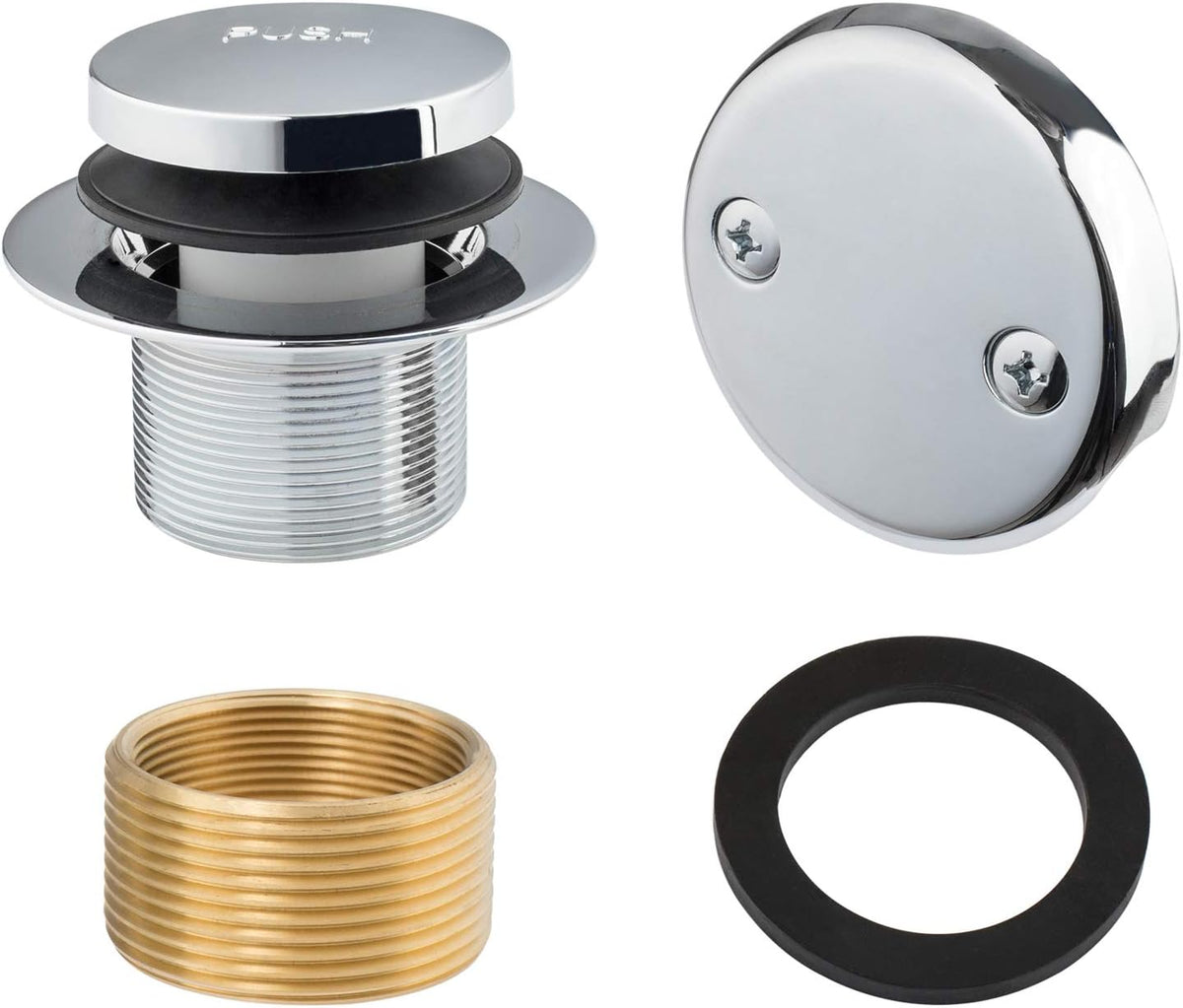 Artiwell Tip-Toe Bathtub Drains Trim Set with Two-Hole Overflow Faceplate, Replacement Bath Drain Trim Kit with 2-Hole Overflow Faceplate and Universal Fine/Coarse Thread (Chrome Plated)
