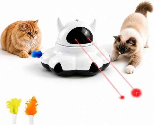 Automatic Cat Laser Toy, 2-In-1 Interactive with Randomly Moving Feather