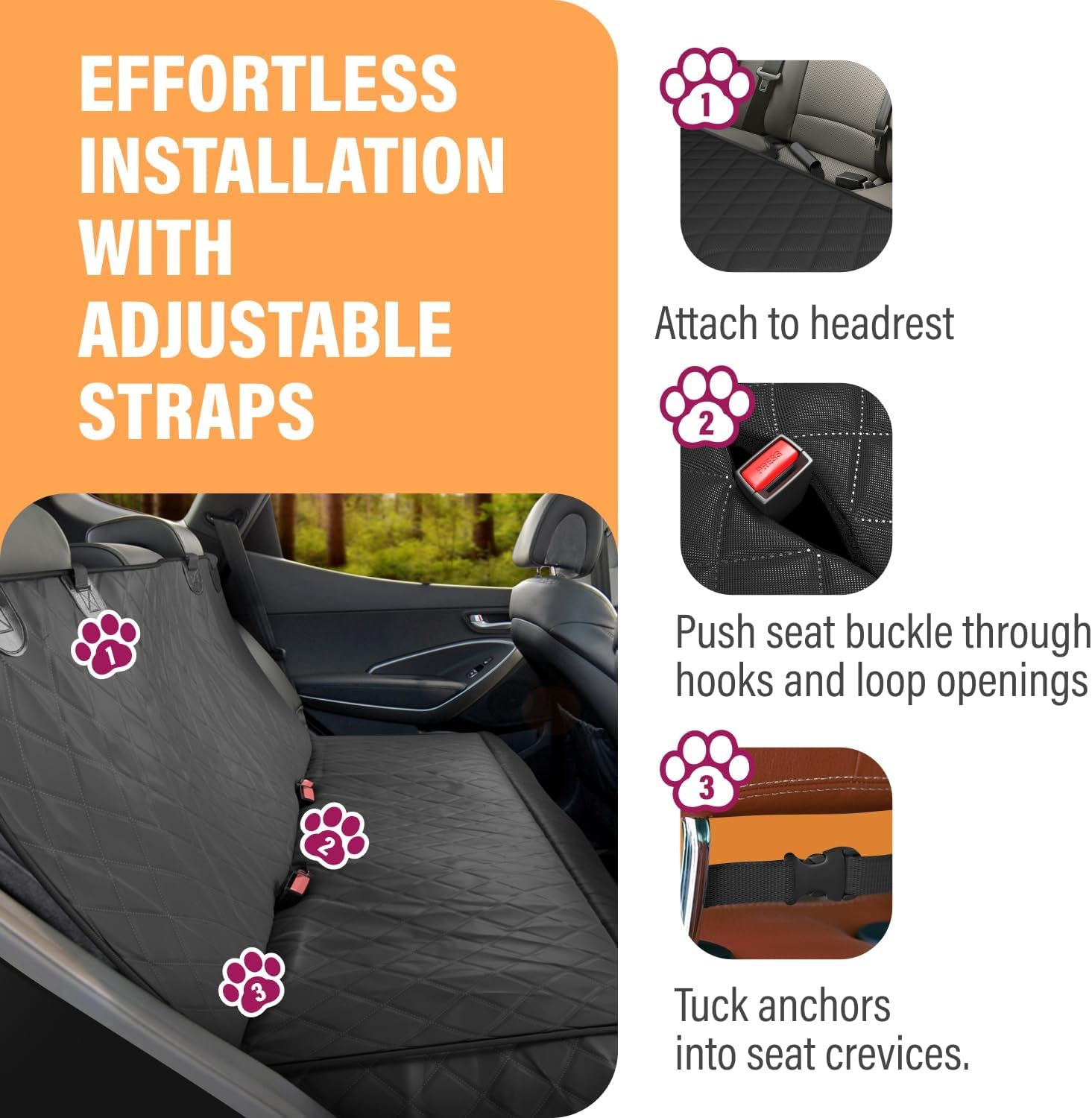Active Pets Black Standard Dog Car Hammock Back Seat Cover, Waterproof Backseat Cover Protector for Truck Bench Rear of Sedans or Suvs, Essential Pet Supplies Vacuum or Wipe Clean, Machine Washable