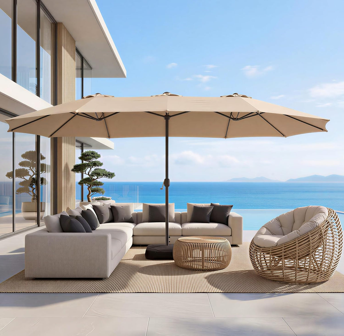 15Ft Large Outdoor Patio Umbrella with Base Included
