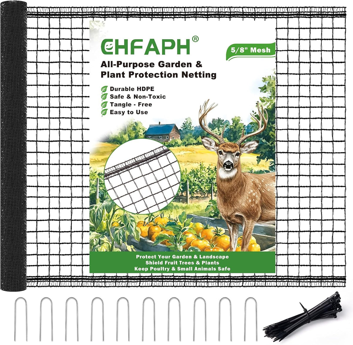 Deer Fence Netting 4Ft X 75Ft, Heavy Duty Plastic Mesh Deer Netting with Pre-Strung Reinforced Edge, Reusable Temporary Garden Fence, Animal Barrier for Yard, Poultry & Pets, Protect Plants & Crops
