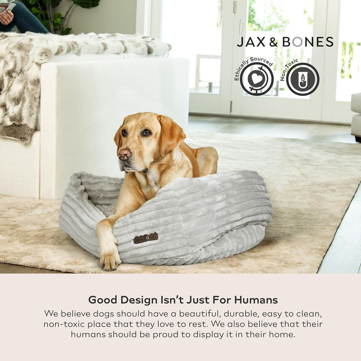 Jax & Bones Napper Grey Corduroy Dog Bed W/Bolstered Sides