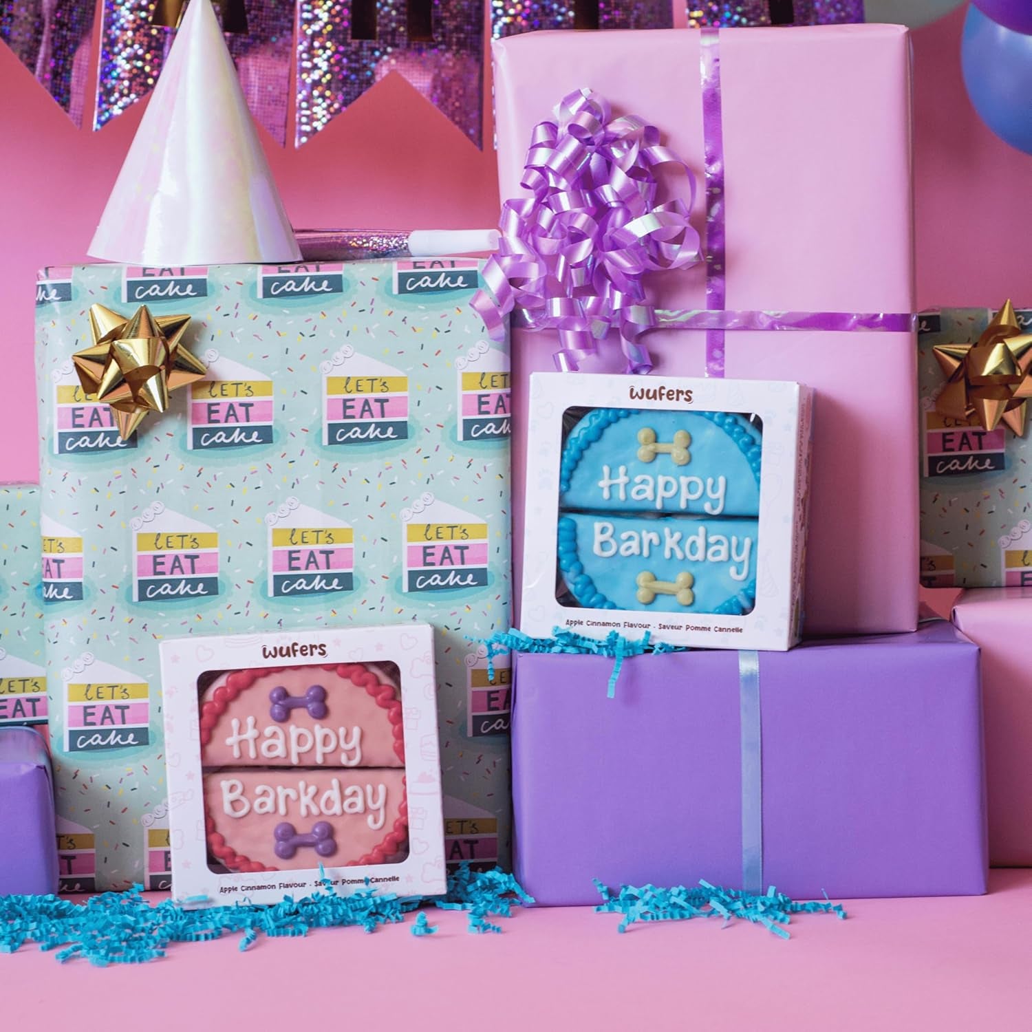 Wufers Dog Birthday Cake – Giant Shareable Happy Barkday Decorated Dog Treat, Soft-Baked 8-Piece Cookie Cake for Dogs, Made in North America (Blue - Birthday Cake)