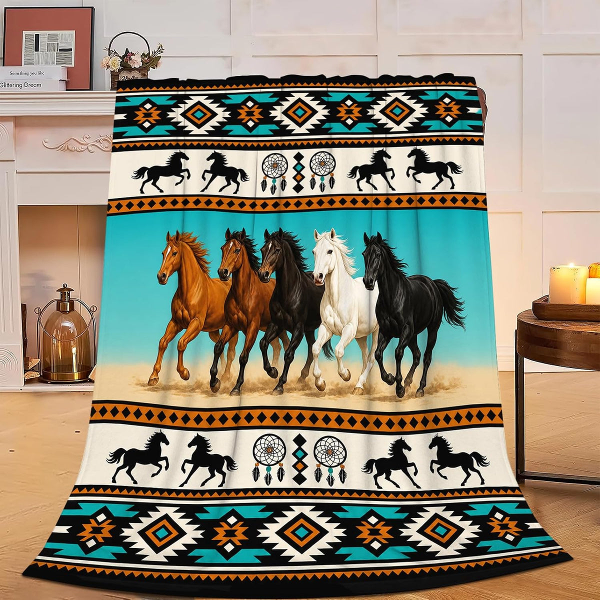 Horse Soft Cozy Blanket Western Horses Throw Blanket Super Plush Warm Stuff Lightweight Fleece Flannel Blankets Gifts for Women Girls Kids Adults 50"X40"