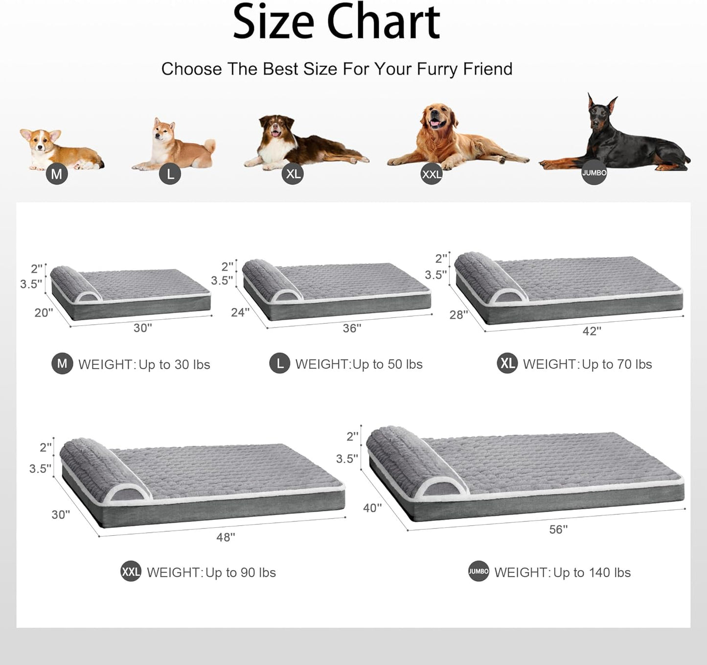 Orthopedic Dog Bed Large Sized Dog with Pillow 36''X24'', Waterproof Soft Comfortable Egg Crate Foam Pet Crate Beds Mat with Removable Washable Cover and Non-Slip Bottom, Grey