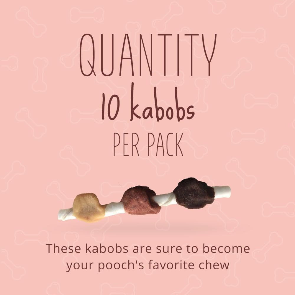 Better Belly Triple Flavor Kabobs, 10 Kabobs, Long-Lasting Dog Chews with Chicken, Pork and Beef