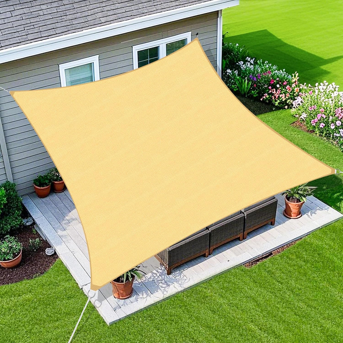 Amagenix 16'X20' Sun Shade Sail Rectangle Curved Edge Sand