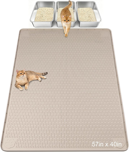 Silicone Cat Litter Mat, 57" X 40" Litter Box Mat, Khaki