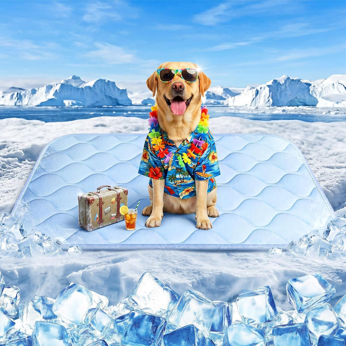 Dog Cooling Mat for Large Dogs, Long-Lasting Cool Pad for Dogs Outdoor & Indoor Use with Ice Silk Fabric & Waterproof Cover, Cooling Pet Bed 36" X 26", Non-Slip Washable Pet Blanket (Cryo Ice Blue)