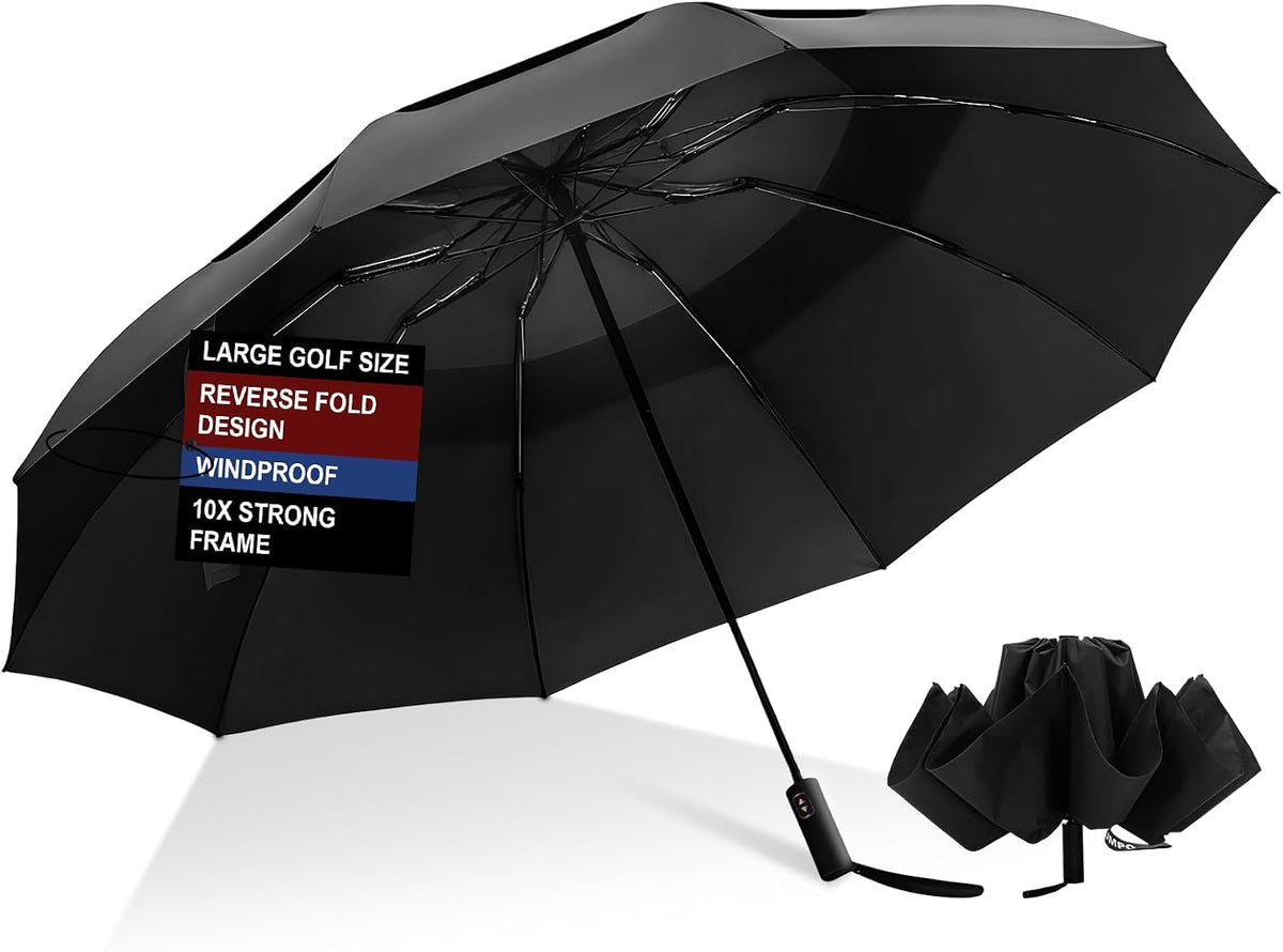 Umbrellas for Rain and Sun Windproof Compact Travel Golf Umbrella, Large Inverted Auto Open & Close, 10 Ribs Durable & Portable Design with Cover Bag for Men and Women