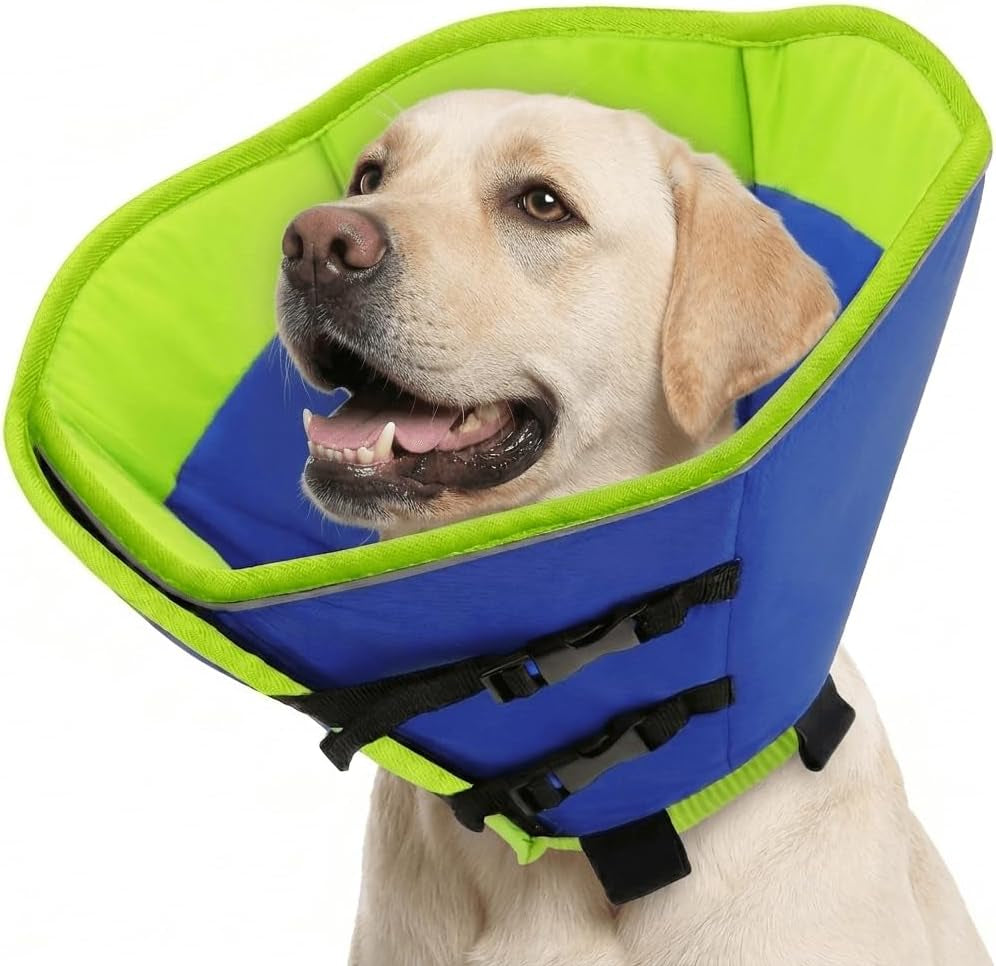 KOEOSN Large Dog Cone, Soft Fabric Dog Cone Collar after Surgery, Blue XL
