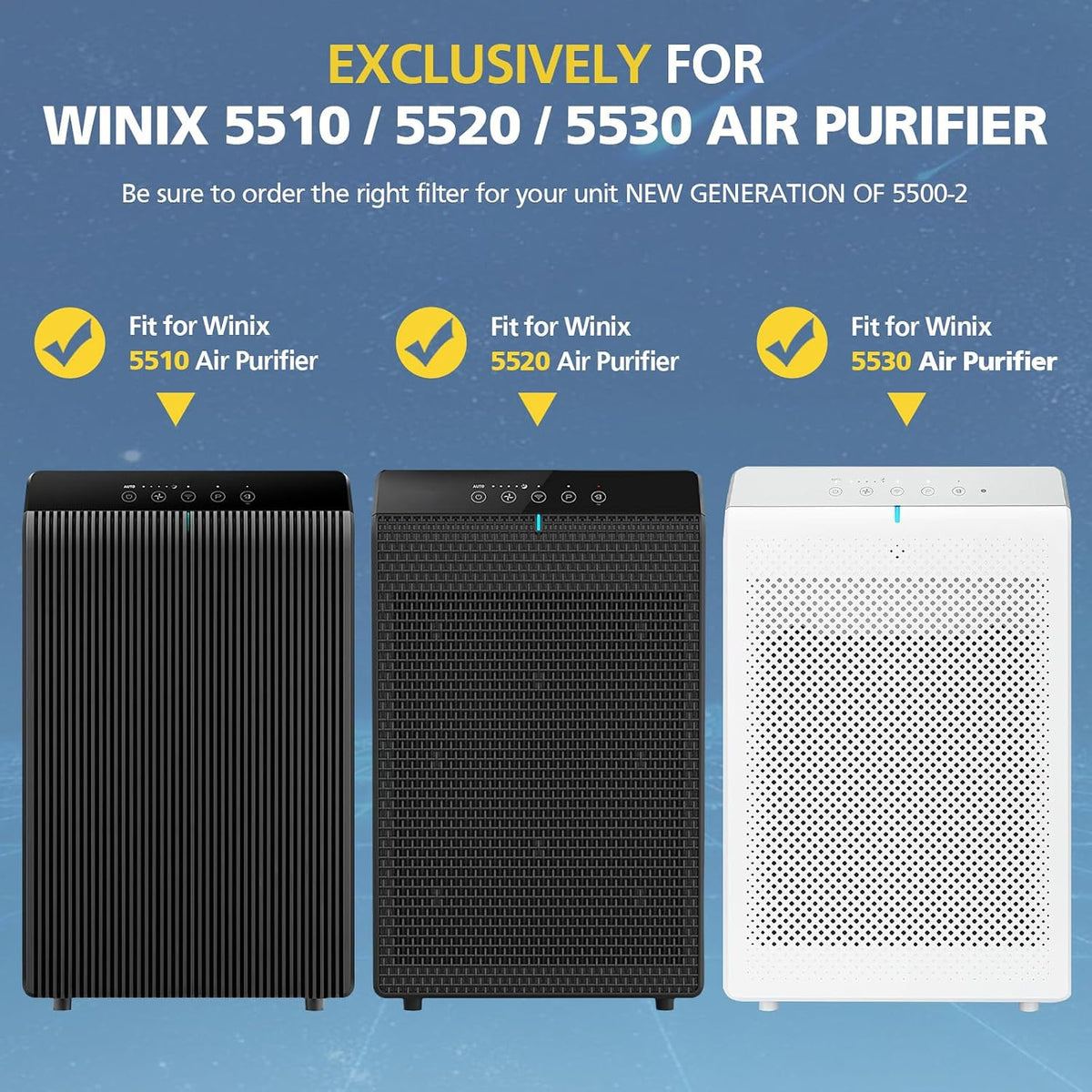 5510 5520 5530 Filter Q for WINIX 5510 5520 5530 Air Purifier Filter Replacement 1712-0123-00 for Large Room 1882 Ft²/Hr 2 H13 True HEPA Filters & 2 Activated Carbon, 2+2 Pack