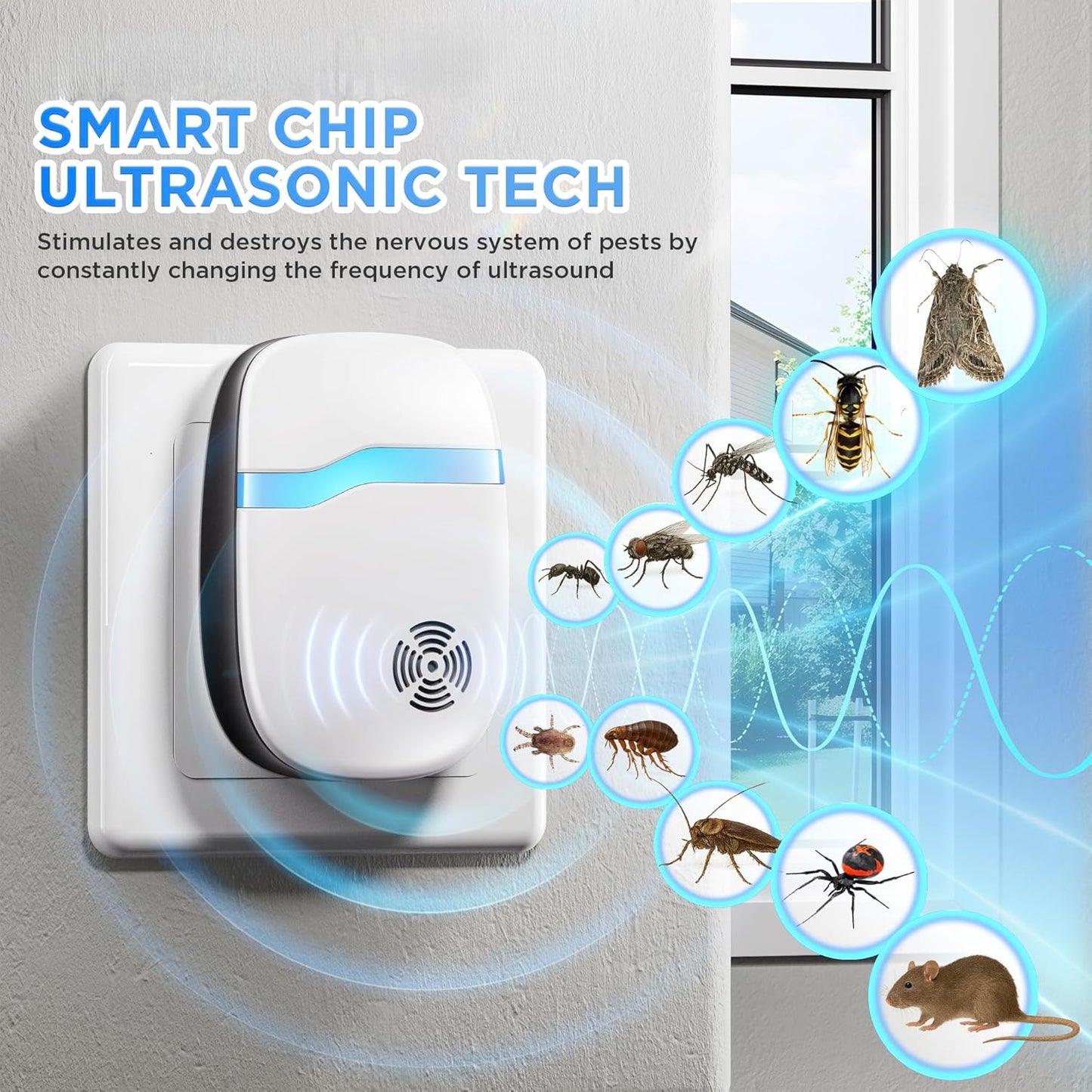 (2026 Upgraded) Ultrasonic Insect & Pest Indoor Repeller - Stronger Driving Force, Repellent for Mouse, Rats, Roaches, Bugs, Ants, Spiders, Silent Home Plug-In Control Device (6 Pack)