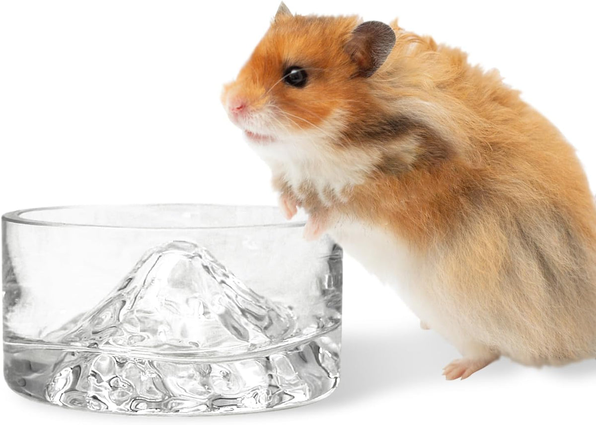 BNOSDM Hamster Food and Water Bowl Mountain Fuji Style Glass Drinking Dwarf Hamster Feeder Anti-Turning Dish for Syrian Hamsters Gerbils Mice Rats or Other Similar-Sized Pets (Transparent)