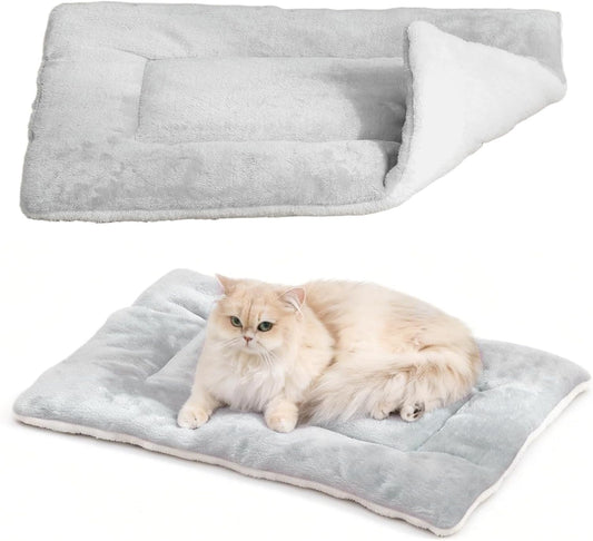 2 Pack Large Cat Bed Mat - 18"X24"(45X60Cm) Extra Thick 5Cm Soft Self Warming Pet Pad, Reversible Washable Cat Sleeping Mat for Indoor Outdoor Cats Kittens Small Dogs, Thermal Pet Bed Cushion Grey