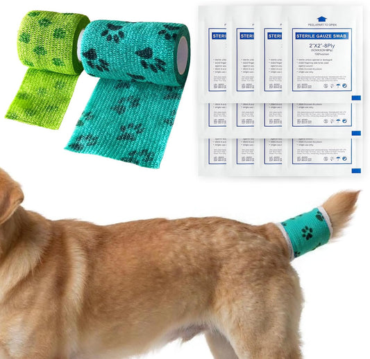Vet Wrap for Dogs Wound Care with Breathable Mesh Gauze for Paw Tail Care
