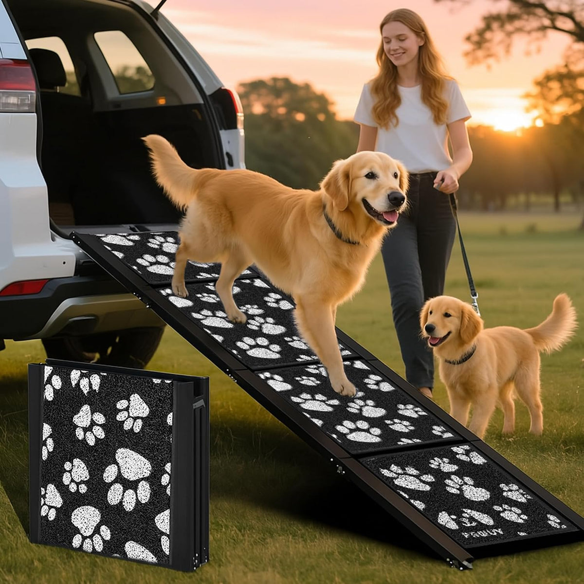 Upgraded Dog Ramp for Car 71"X17.2" Wide Portable Folding Pet Ramp with Non-Slip Surface. Extra Wide Portable Ramp for Large, Small & Senior Dogs to Get in Cars, Suvs, Trucks & Beds, up to 250LBS