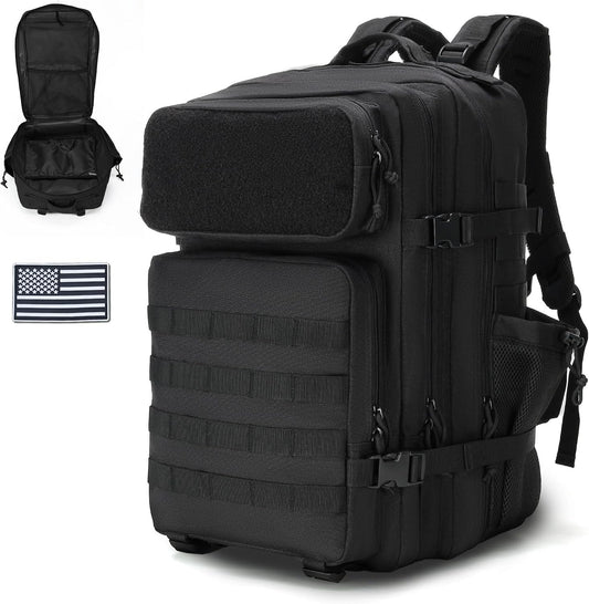 Gracedon Military Tactical Backpack for Men and Women Molle Bag 3 Days Pack Large Assault Rucksack Fitness Hiking 25/35/45L (45L-Black)