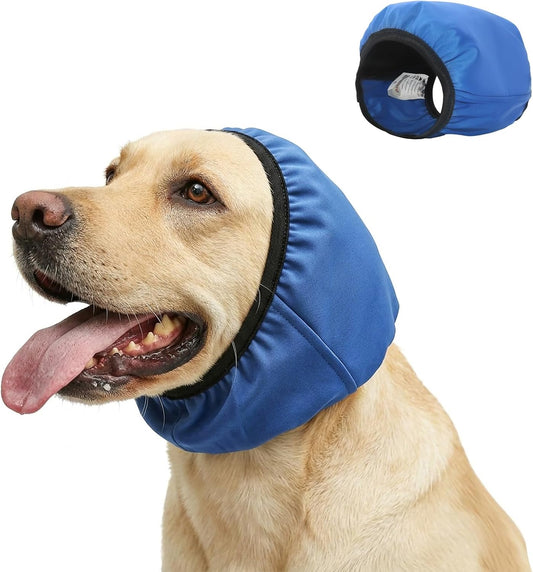 Adhiper Waterproof Dog Ear Muffs & No Shake Ear Wraps (Blue/Large)