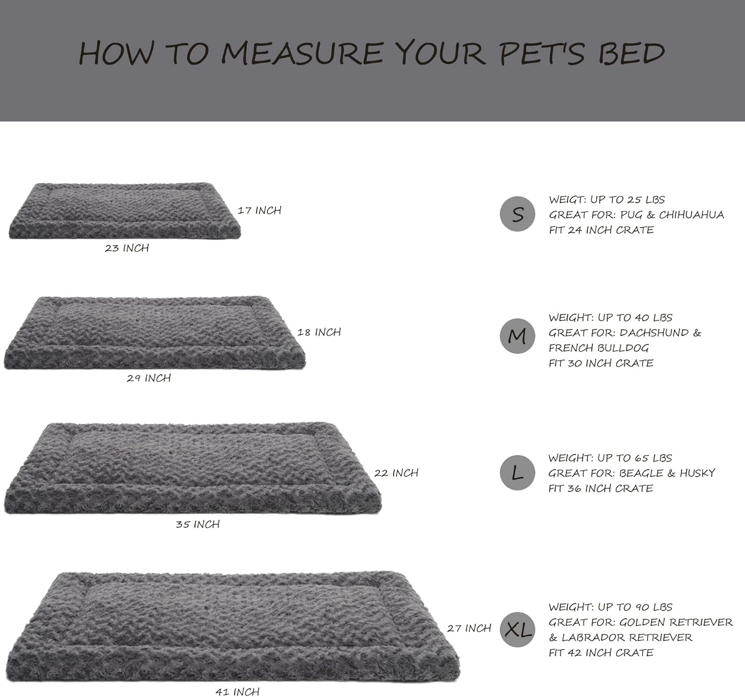 Washable Dog Bed Mat Ultra Soft Dog Crate Pad Comfy Fluffy Pet Kennel Beds Sleeping Mattress for Large Jumbo Medium Small Dogs, 35 X 22 Inch, Gray