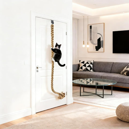 Cat Climbing Rope with U Clip, All-Mounted Clip-On Installation Cat Tree with Climbing Rope for Kitten, Durable Space Saving Cat Climbing Ropes Toy for Doors, Tables, Cabinets,Outdoor Wooden Frames