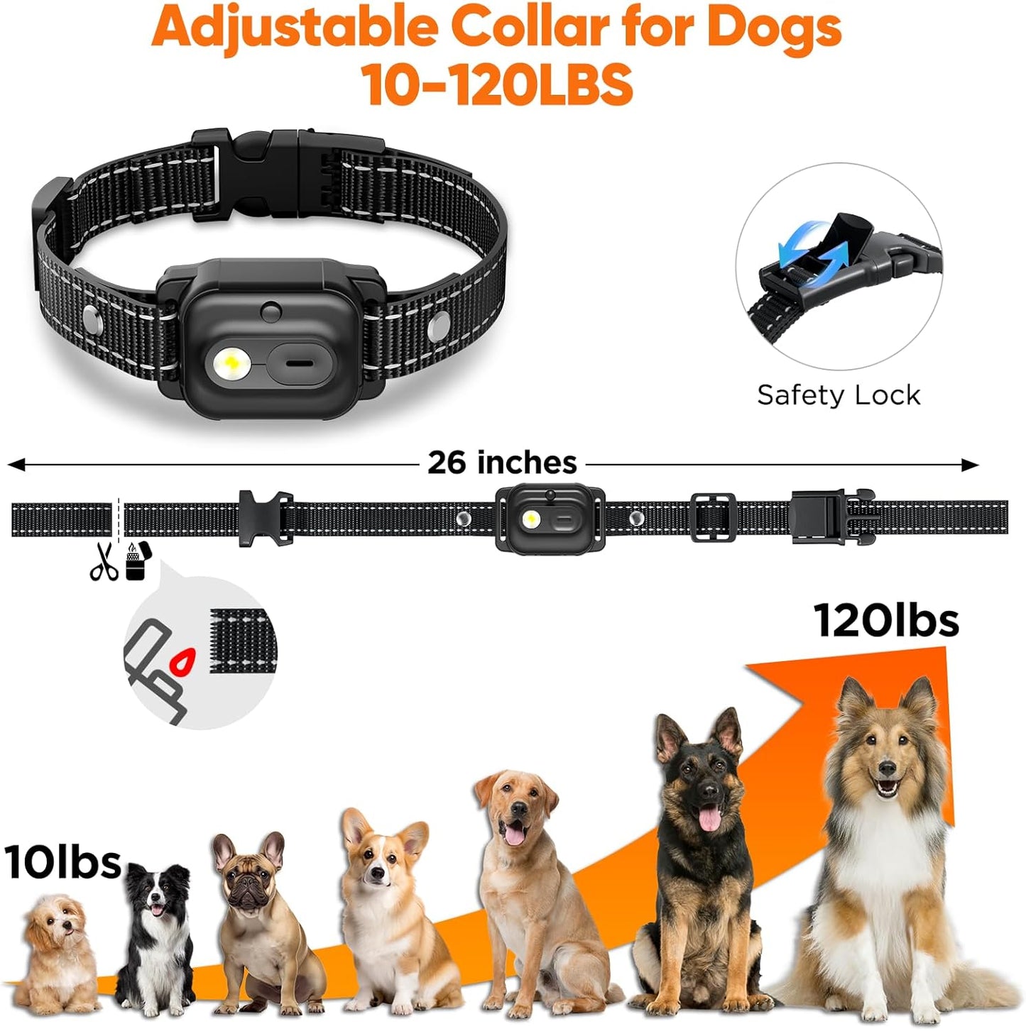 Dog Shock Collar 2 Dogs, 3300Ft Dog Training Collar with Remote, Real-Time Dual-Channel Remote with 3 Training Modes, Beep, Vibration, Safety Shock, Light, Fits 8-120 Lbs All Breeds Sizes - Orange