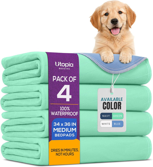 4 Pack Washable Pee Pads for Dogs 34" X 36", Waterproof Dog Training Pads
