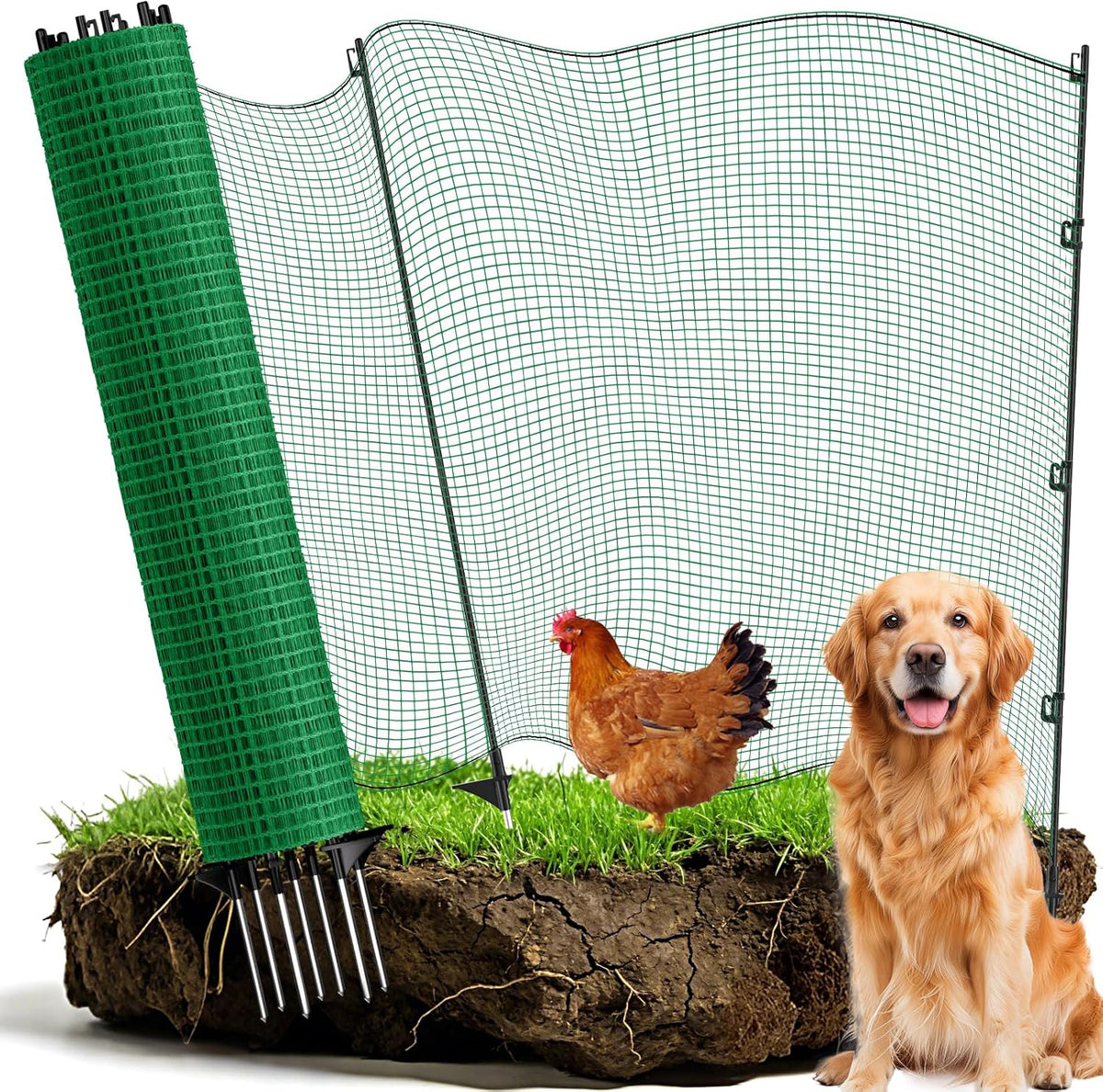Temporary Fence with Posts,3‘X50‘ Animal Barrier Dog Portable Fencing