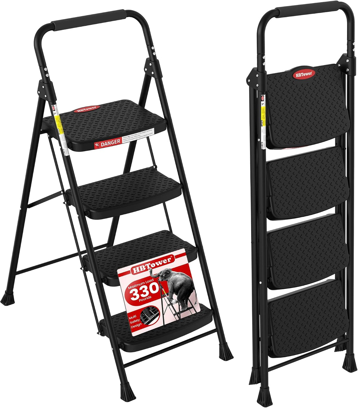 Hbtower 4 Step Ladder, Step Stool Foldable with Wide Anti-Slip Pedal